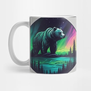 Brown Bear with Forest and Borealis, Colorful, Beautiful Mug